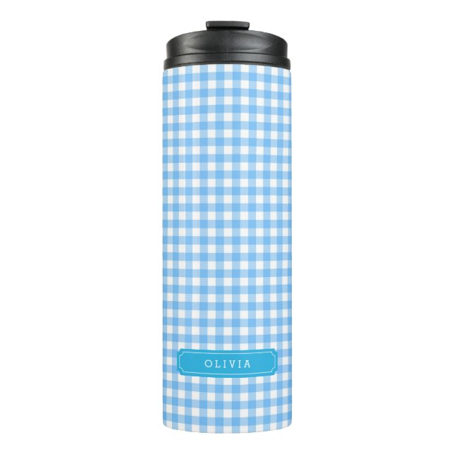Termo Monograma de Baby Blue Gingham personalizado (Anverso)