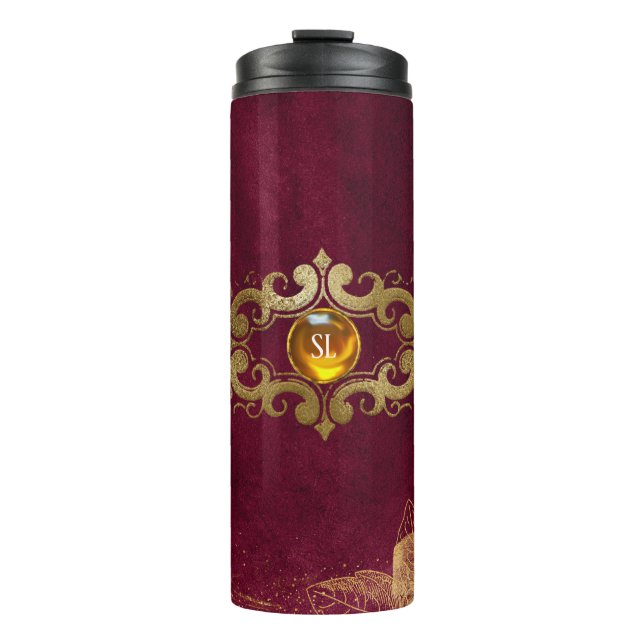 Termo Monograma de Burgundy Oscuro y Gemstone Oro (Anverso)