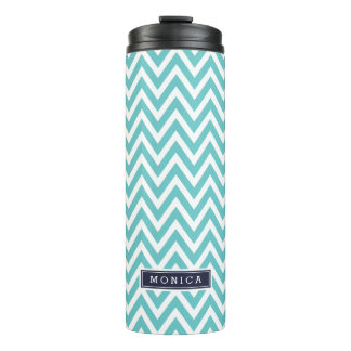 Termo Monograma de Chevron azul marino y turquesa