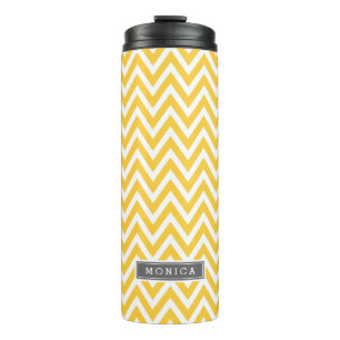 Termo Monograma de Chevron gris y amarillo