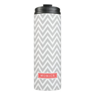Termo Monograma de Chevron gris y coral