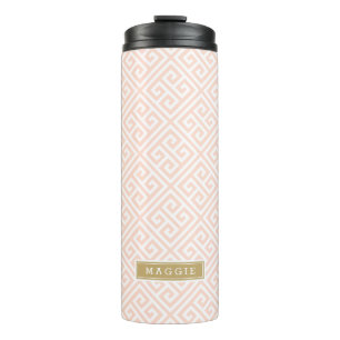 Termo Monograma de clave griega rosa y dorada de Rubor