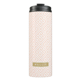 Termo Monograma de clave griega rosa y dorada de Rubor