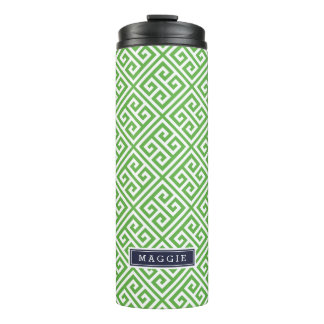 Termo Monograma de clave griega verde y azul de la marin