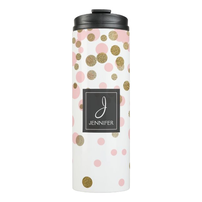 Termo Monograma de confetti rosa, blanco y Relieve metal (Anverso)