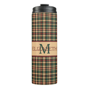 Termo Monograma de Cuadros Navideños Rojo y Verde Vintag