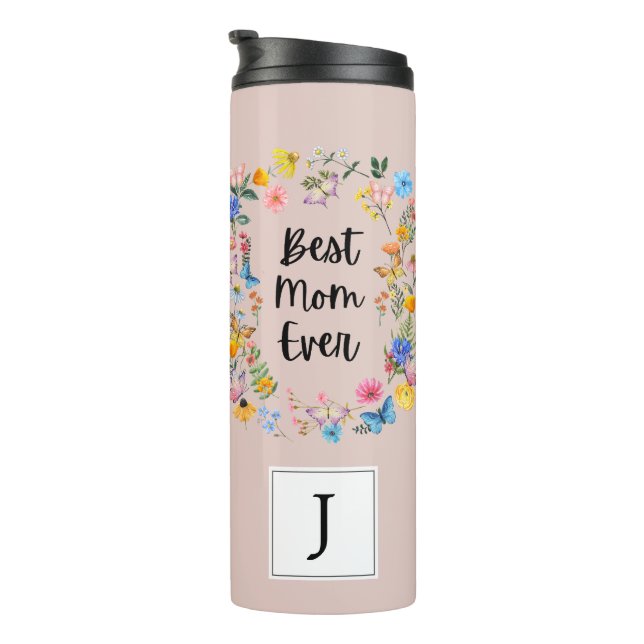 Termo Monograma de cumpleaños de la mejor mamá del Boho  (Rotado hacia la derecha)