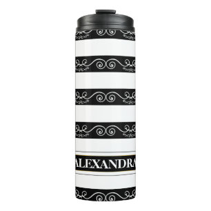 Termo Monograma de diseño de rayas blancas negras