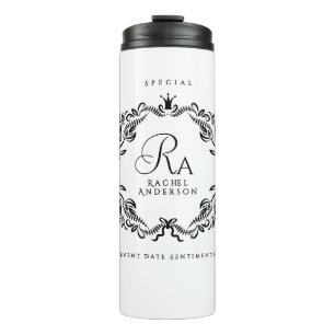 Termo Monograma de follaje romántico elegante