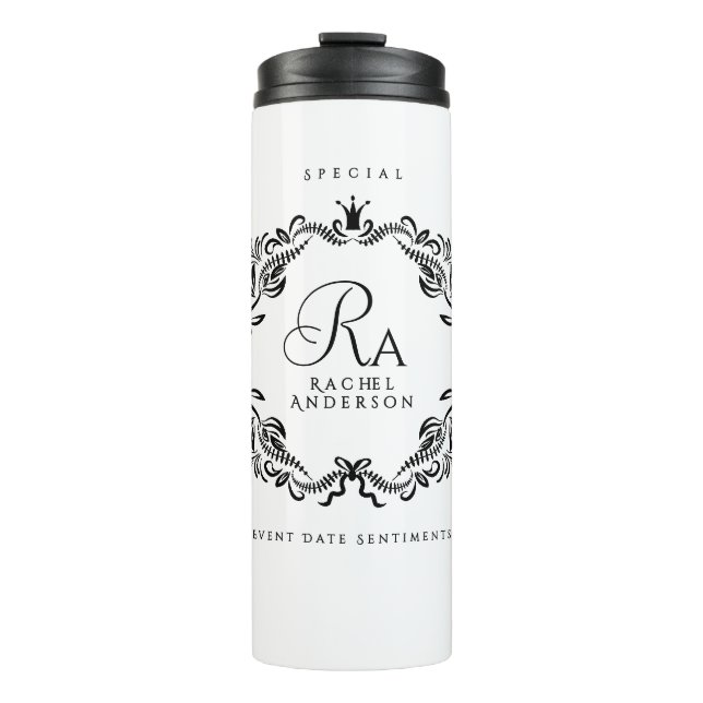 Termo Monograma de follaje romántico elegante (Anverso)