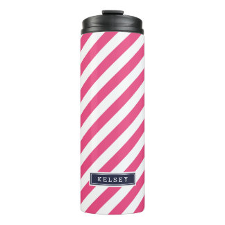 Termo Monograma de franjas de perrito azul y rosa de la 