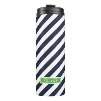 Termo Monograma de franjas de perrito azul y verde de la