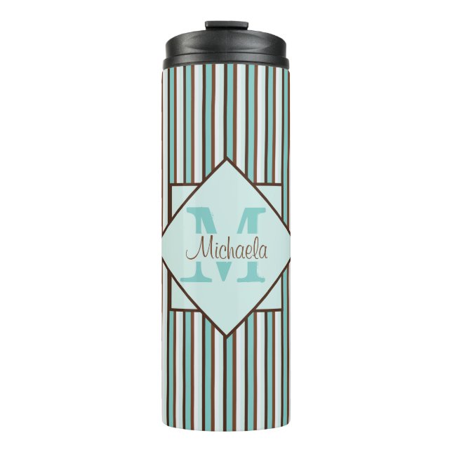 Termo Monograma de franjas verdes de chocolate y de ment (Anverso)