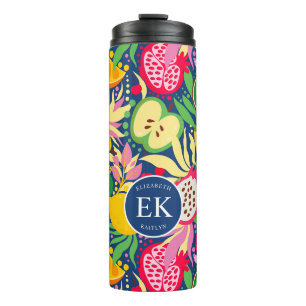 Termo Monograma de Frutas Tropicales Patrón de Acuarela 