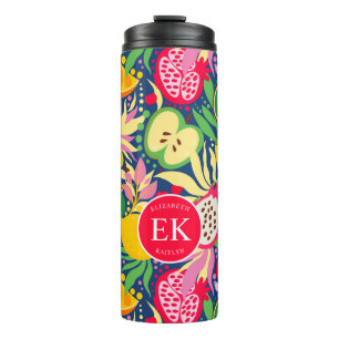 Termo Monograma de Frutas Tropicales Patrón de Acuarela 