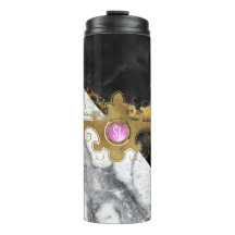 Monograma de Gemstone de Mármol Negro y Oro