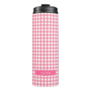 Termo Monograma de Gingham Rosa del Bebé Personalizado