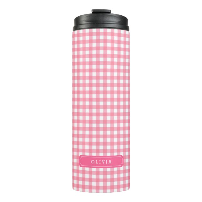 Termo Monograma de Gingham Rosa del Bebé Personalizado (Anverso)