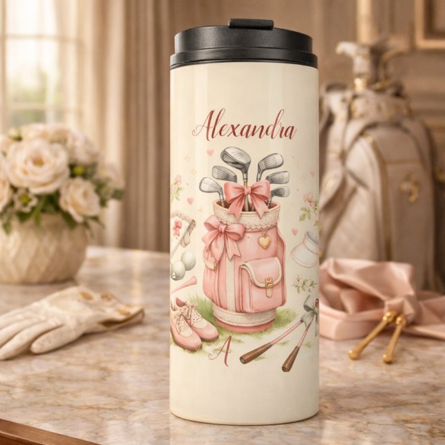 Termo Monograma de Golf Coquette Rosa Personalizado (Subido por el creador)