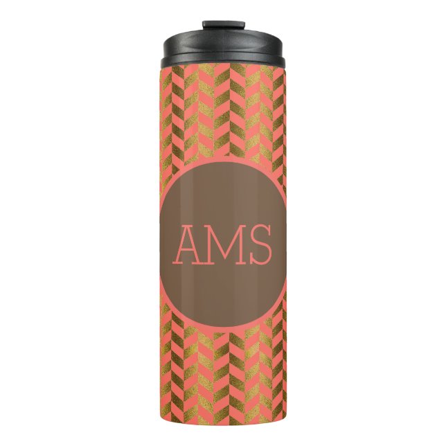 Termo Monograma de Herringbone de coral y oro (Anverso)