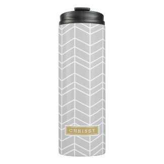 Termo Monograma de herringbone gris y dorado