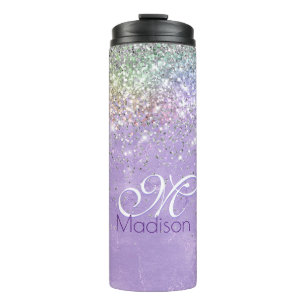 Termo Monograma de iridescen lilac malva purpurina