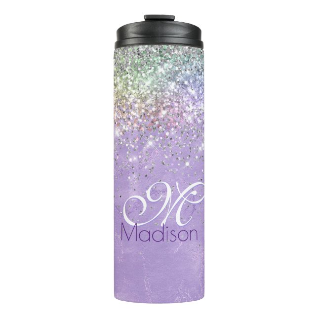 Termo Monograma de iridescen lilac malva purpurina (Anverso)