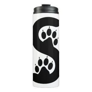 Termo Monograma de letra S con huellas de pata de oso