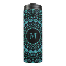 Termo Monograma de Mandala Floral Verde Azul