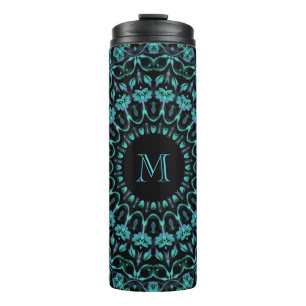 Termo Monograma de Mandala Floral Verde Azul