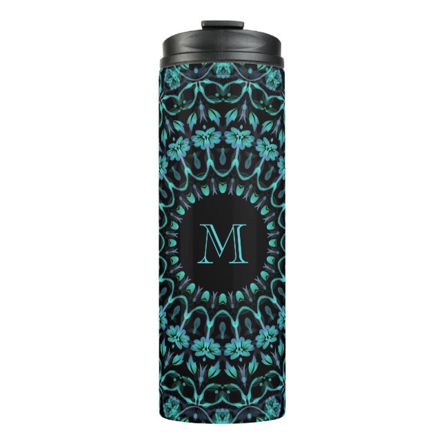 Termo Monograma de Mandala Floral Verde Azul (Anverso)
