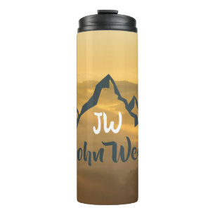 Termo Monograma de montañas personalizables de amanecer