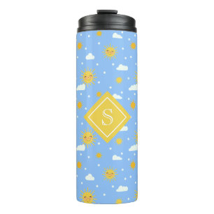 Termo Monograma de nubes Sunshine de Kawaii amarillo azu