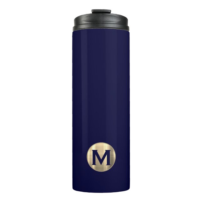 Termo Monograma de oro azul de la Marina moderna (Anverso)