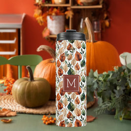 Termo Monograma de patrón de hojas de salvia y terra de