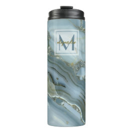 Termo Monograma de piedra natural de mármol azul