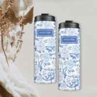 Monograma de porcelana floral Chinoiserie azul bla