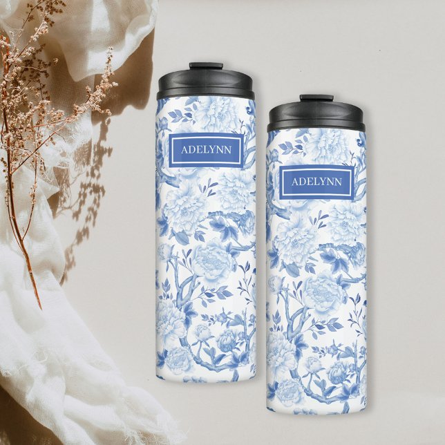 Termo Monograma de porcelana floral Chinoiserie azul bla (Subido por el creador)