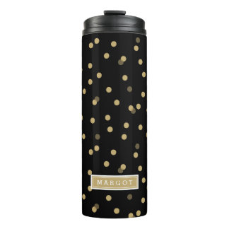 Termo Monograma de puntos de confetti negro y dorado