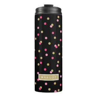 Termo Monograma de puntos de confetti rosado y dorado ne