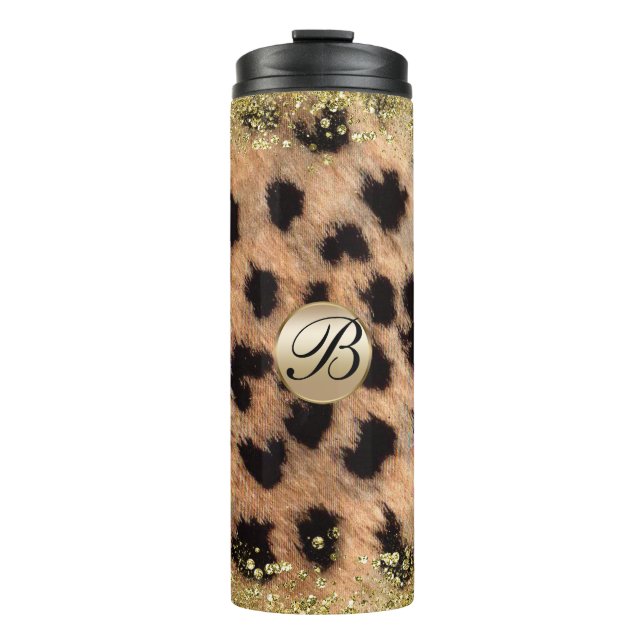 Termo Monograma de Purpurina de oro Leopardo Cheetah Ani (Anverso)