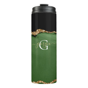 Termo Monograma de Purpurina de oro y agio verde