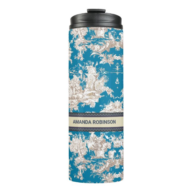 Termo Monograma de tela azul turquesa de jouy (Anverso)