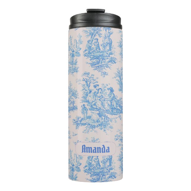 Termo Monograma de tela azul turquesa vintage (Anverso)