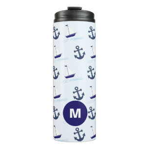 Termo Monograma del patrón de barco de vela y anclaje