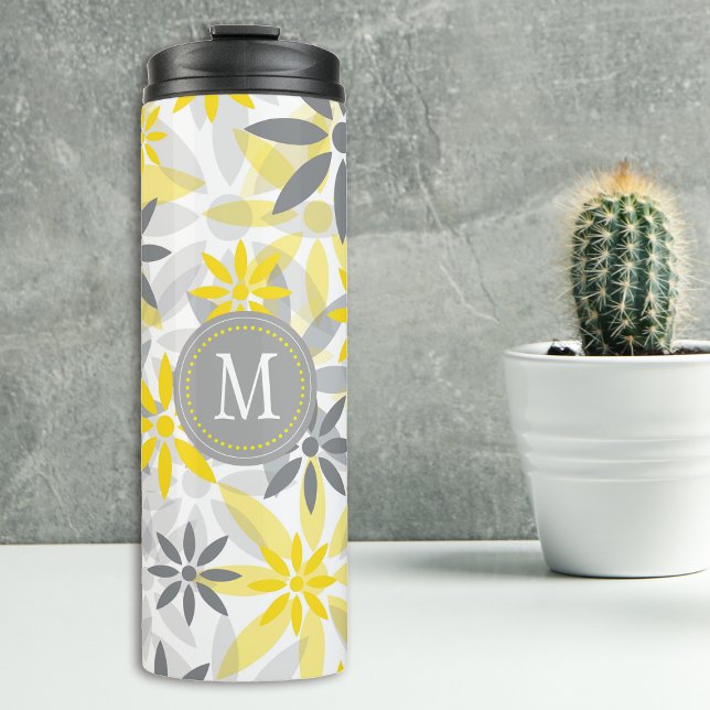 Termo Monograma del patrón de flor gris amarillo (Subido por el creador)
