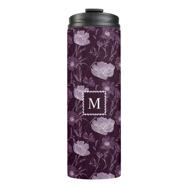 Termo Monograma del patrón Purpurina morado floral (Anverso)