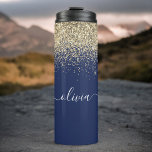 Termo Monograma del Purpurina de oro azul de la marina G<br><div class="desc">El Purpurina de espuma azul y oro de la marina cepillaron el nombre del monograma Metalizado con el tumbler. Esto hace que el dulce perfecto cumpleaños 16, boda, ducha de novia, aniversario, ducha de bebé o fiesta de soltera sea regalo para alguien que ama el lujo glam y los estilos...</div>