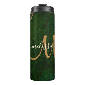Termo Monograma del Purpurina de oro verde de moda Agate