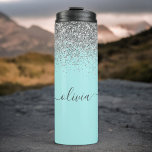 Termo Monograma del Purpurina plateado Verde azulado azu<br><div class="desc">Aqua Blue - Purpurina de espuma Verde azulada y plateado Cepillado Monograma Metalizado Nombre Beber Tumbler. Esto hace que el dulce perfecto cumpleaños 16,  boda,  ducha de novia,  aniversario,  ducha de bebé o fiesta de soltera sea regalo para alguien que ama el lujo glam y los estilos de moda.</div>